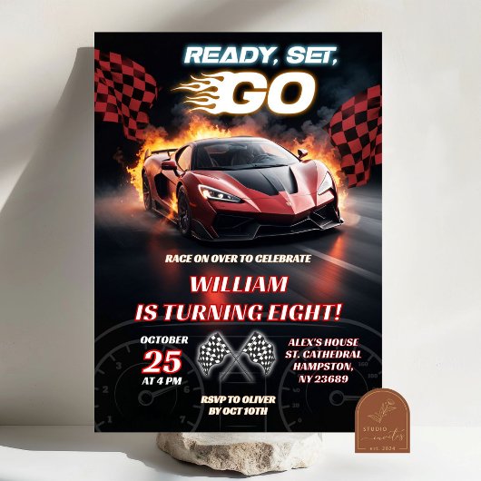 Invitation Course Red Sport Voiture Anniversaire Garçon