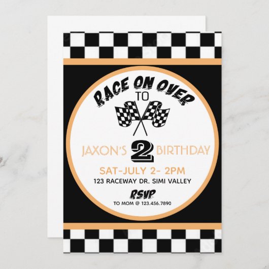 Invitation Course sur le dessus, Course Anniversaire Invitati (Devant / Derrière)