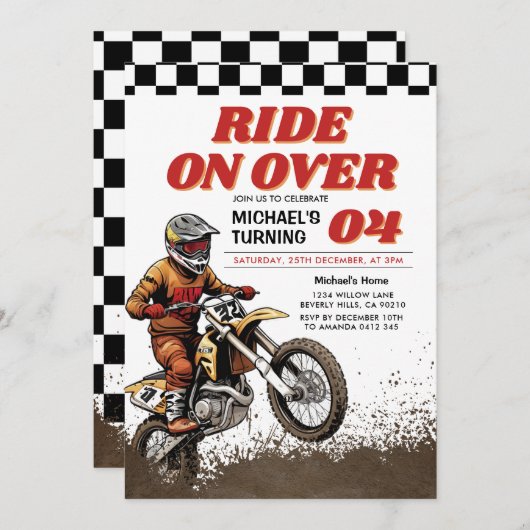 Invitation Course sur plus de Kid's Dirt Motorcross fête d'an (Devant / Derrière)