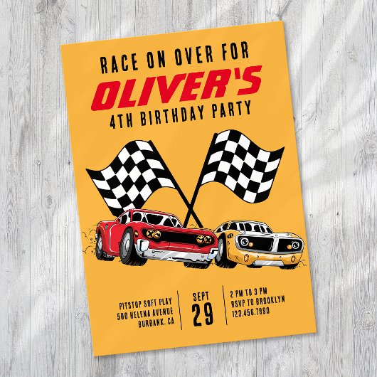 Invitation Course sur plus de voitures fête d'anniversaire
