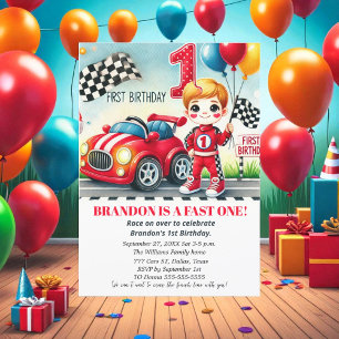 Invitation Course sur Red Car 1er anniversaire garçon enfants
