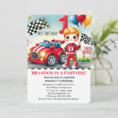 Invitation Course sur Red Car 1er anniversaire garçon enfants (Debout devant)