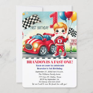 Invitation Course sur une voiture rouge pour le 1er anniversa