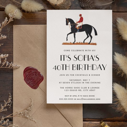 Invitation Course vintage Cheval Jockey équitation Anniversai