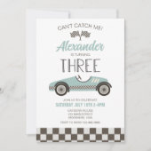 Invitation Course vintage Voiture bleu Troisième anniversaire (Devant)