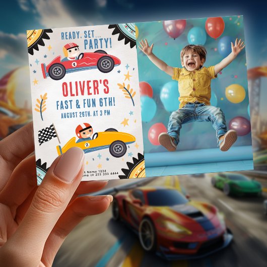 Invitation Course Voiture Anniversaire Fête, Enfants Racing T
