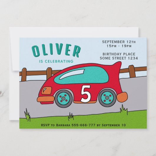 Invitation Course Voiture Boy Fête d'anniversaire (Devant)
