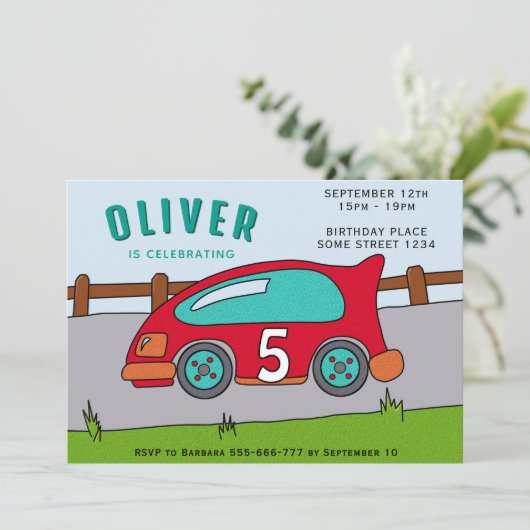 Invitation Course Voiture Boy Fête d'anniversaire (Debout devant)
