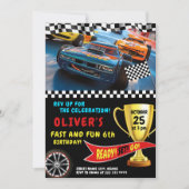 Invitation Course voiture fête d'anniversaire avec Trophée &  (Devant)