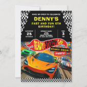 Invitation Course voitures fête d'anniversaire (Devant)