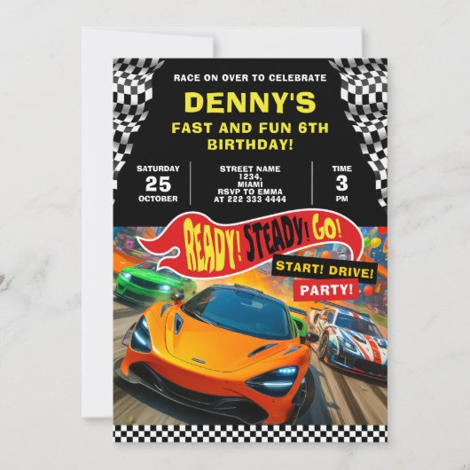 Invitation Course voitures fête d'anniversaire (Devant)