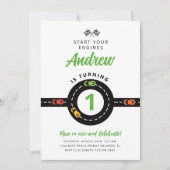Invitation Course Voitures Green Boys 1er Anniversaire Invita (Devant)