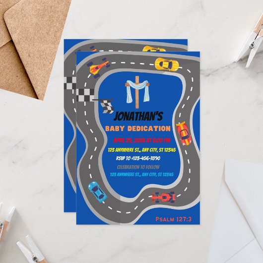 Invitation Course Voitures Racetrack Baby Boy Dedication