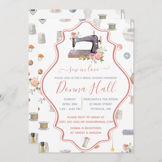 Invitation Cousez Dans L'Amour ! Machine à coudre, Fête des m (Devant / Derrière)