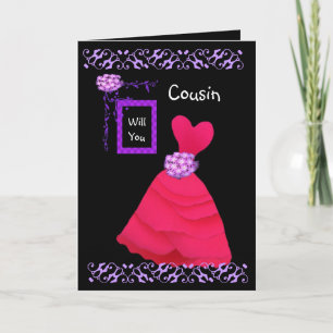 Invitation COUSIN Be My Bridesmaid with RED Gown
