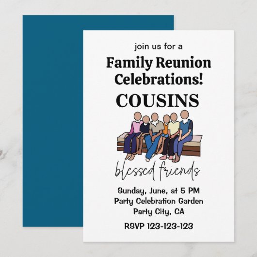 Invitation Cousins Bienheureux Amis Famille Réunion (Devant / Derrière)