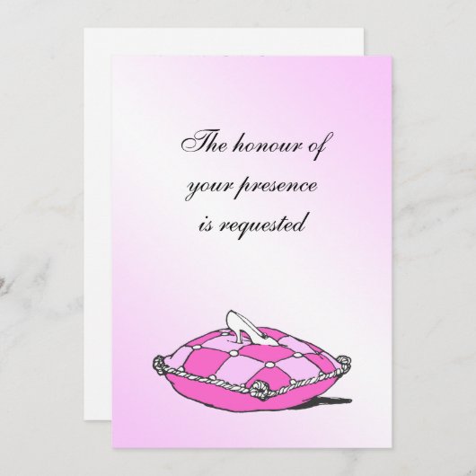 Invitation Coussin rose Cinderella Slipper (Devant / Derrière)