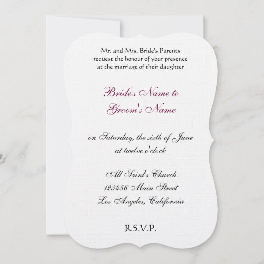 Invitation Coussin rose Cinderella Slipper (Dos)