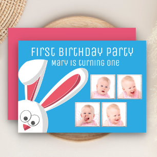 Invitation Coute Bunny Rabbit Collage photo 1er anniversaire