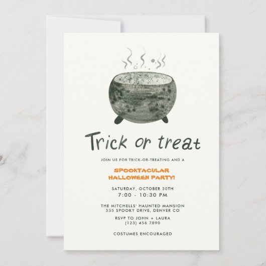 Invitation Coute Pot Trick ou Treat Halloween Party (Devant)