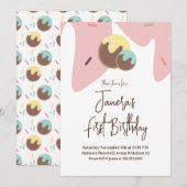 Invitation Couteau Cute Pop Balls Frosting Premier anniversai (Devant / Derrière)