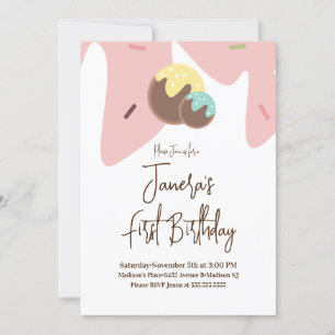 Invitation Couteau Cute Pop Balls Frosting Premier anniversai