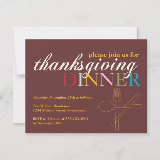 Invitation Couteau de fourche de souper de Thanksgiving coule (Devant)