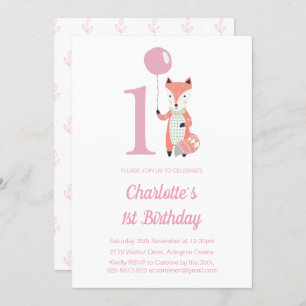 Invitation Couteau Fox & Balloon rose 1er anniversaire