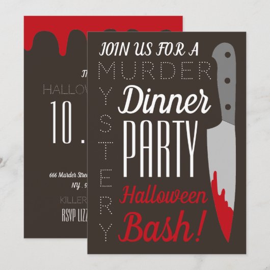 Invitation Couteau sanglant, Meurtre Mystère Fête d'Halloween (Devant / Derrière)