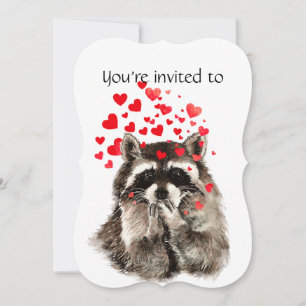 Invitation Coutume Anniversaire Fête Raccoon Coeurs d'amour