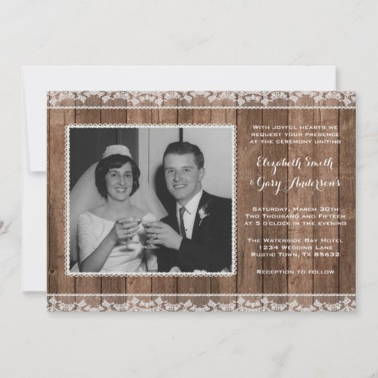 Invitation Coutume blanche rustique de photo de mariage de (Devant)