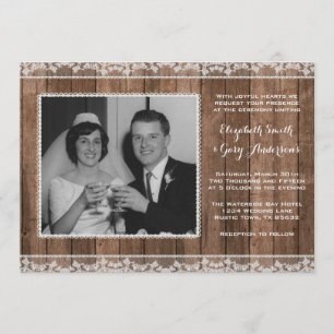Invitation Coutume blanche rustique de photo de mariage de