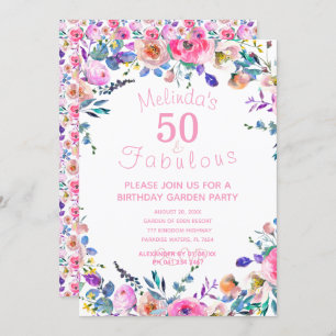 Invitation Coutume florale rose 50 et fabuleux 50e anniversai