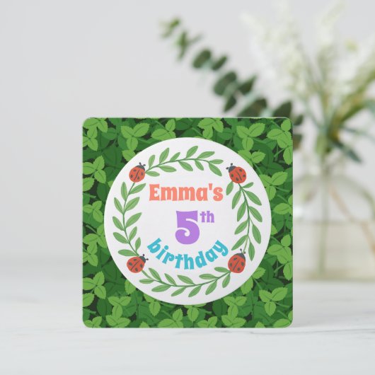 Invitation Coutume Ladybug & Leaf 5e anniversaire (Debout devant)