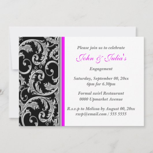 Invitation COUTUME rose noire d'anniversaire de fiançailles (Devant)