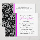 Invitation COUTUME rose noire d'anniversaire de fiançailles (Devant / Derrière)