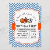 Invitation Coutume une fête d'anniversaire All-Star de sport (Devant / Derrière)