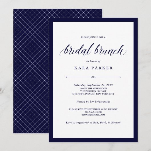 Invitation Couture de la Marine | Élégant Brunch nuptial (Devant / Derrière)