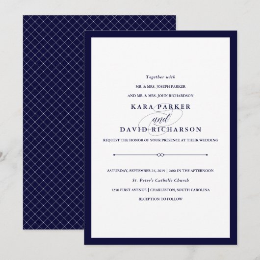 Invitation Couture de la Marine | Mariage élégant (Devant / Derrière)