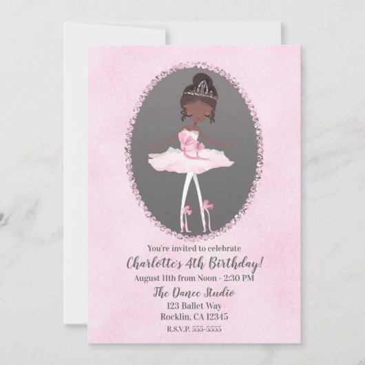 Invitation Couture rose et gris foncé Ballerina fête d'annive (Devant)