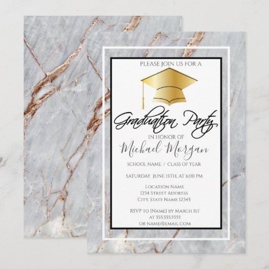 Invitation Couverture de diplôme en or Marbre Pierre Fête de (Devant / Derrière)