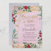 Invitation Couverture de livre de fée rose avec les roses rou (Devant / Derrière)