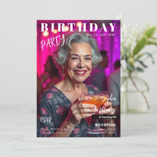 Invitation Couverture de magazine Anniversaire (Debout devant)