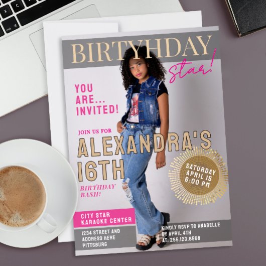 Invitation Couverture de magazine de naissance glamour 16 ans