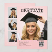 Invitation Couverture de magazine Diplômé Rose (Devant / Derrière)