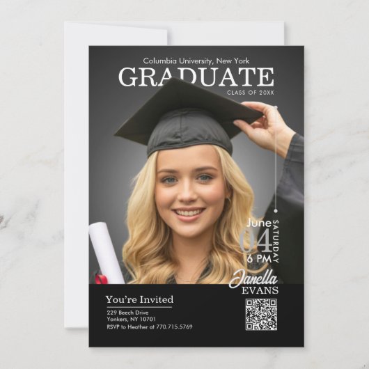 Invitation Couverture de magazine Graduation Noir (Devant)