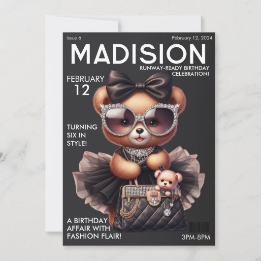 Invitation Couverture de magazine Mode Ours en peluche Annive (Devant)