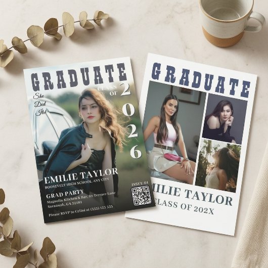 Invitation Couverture de magazine moderne Photo QR Code Alors