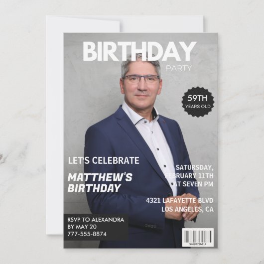 Invitation Couverture de magazine moderne pour lui 59e annive (Devant)