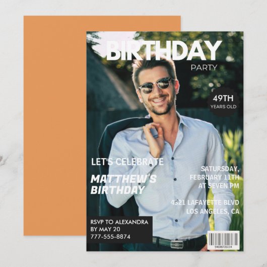 Invitation Couverture de magazine moderne pour son 49e annive (Devant / Derrière)